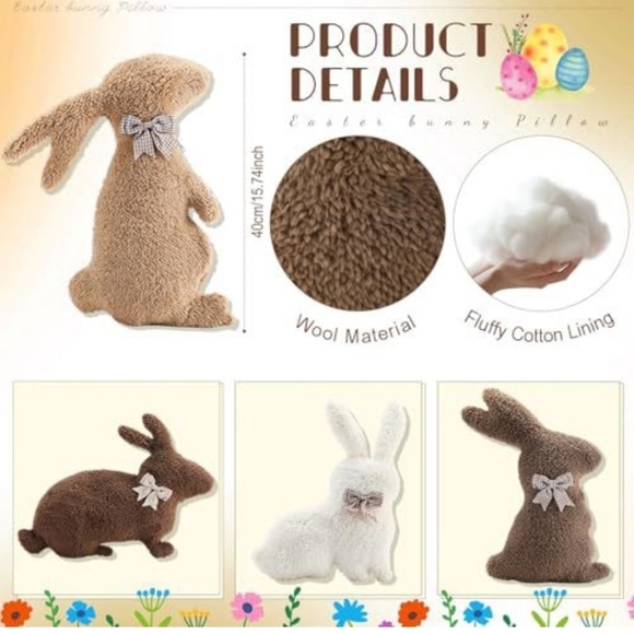 Plush Bunny Decor Set in Brown and Cream - Picture 2 of 2